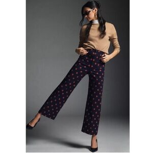 Maeve Anthropologie | Colette Crop Wide Leg Pants Polka Dot Navy Red 28 Tall